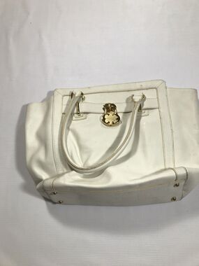 Emma Fox White Leather Satchel Purse Handbag Shoulder Strap & Double Handle